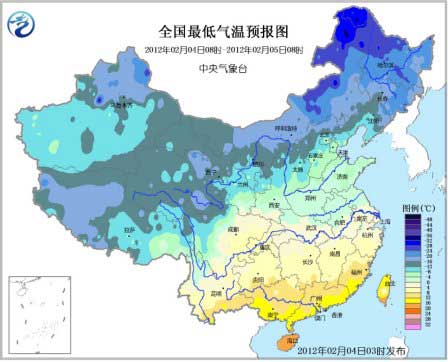 全国最低气温预报图。