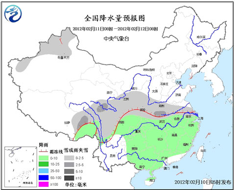 南方雨水持续 沿江地区将有降雪