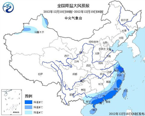 今天北方晴朗南方阴雨 19日起强冷空气袭我国