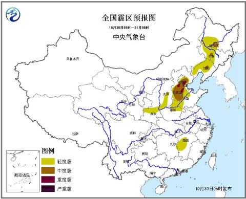 南方强降雨减弱 华北霾后天消散